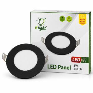 LED panel E-light 3W okrugli ugradni 3000K crni