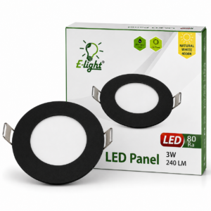 LED panel E-light 3W okrugli ugradni 4000K crni