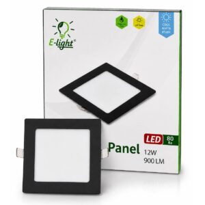 LED panel E-light 12W kvadratni ugradni 6500K crni