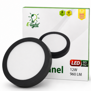 LED panel E-light 12W okrugli nadgradni 3000K crni